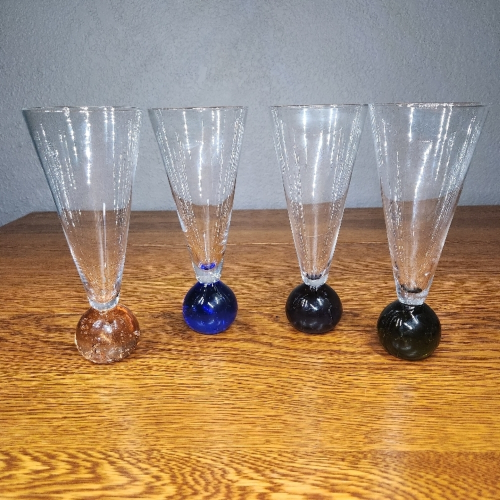 MCM Stemmed Glasses with Colored Bubble Ball Glasses set of 4